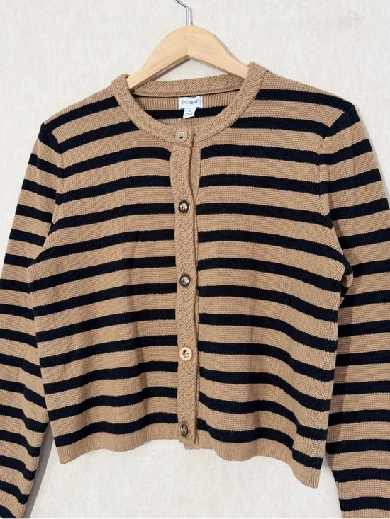 NWT J. Crew Factory Women’s Stripe Cotton Lady Cardigan Sweater in Brown Black M - Picture 5 of 10